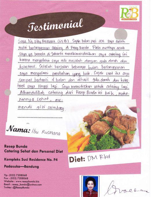 Testimonial catering diet Resep Bunda